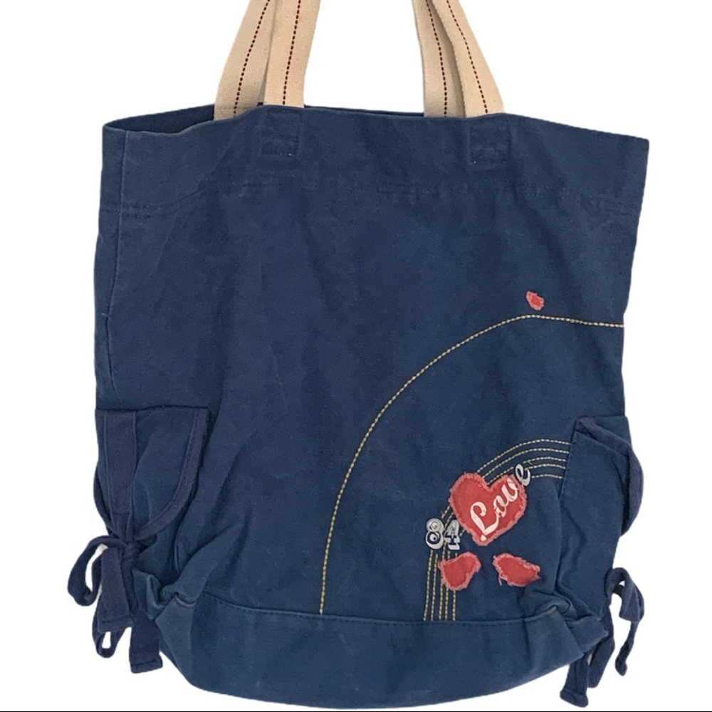 BlueNotes 💕 Love Soft Denim Heart Embroidered Shoulder Tote Bag Purse